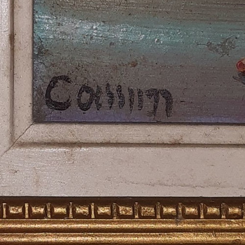Signed painting in vintage carved frame like new