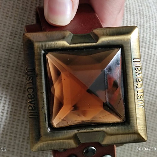 Just Cavalli leather brown belt like new with antique gold buckle and crystals