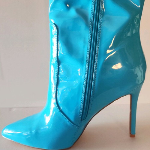 Patent leather boots blue new, size 41