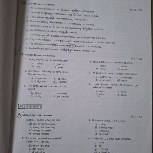 Burlington B1 test book used, marked on first 4 pages