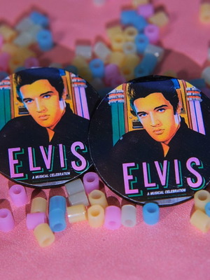 Elvis round handmade earrings new, wooden studs