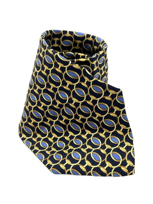 Gucci вратовръзка от коприна употребявана, синя и златиста с голям horsebit