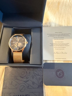 Charlie Initial Open Heart watch rose gold and blue, new