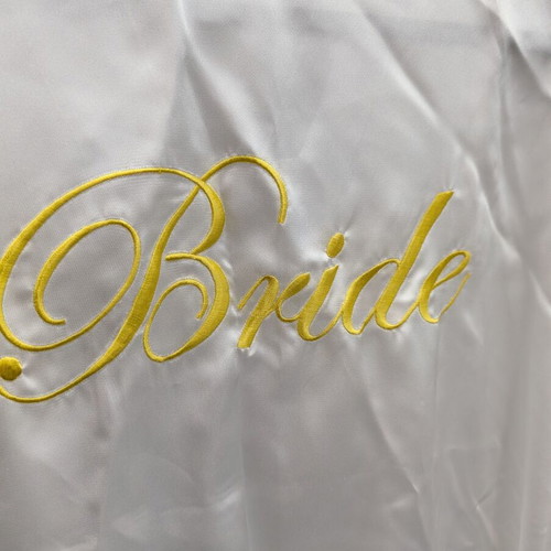 Bridal satin robe white with "Bride" embroidery medium new