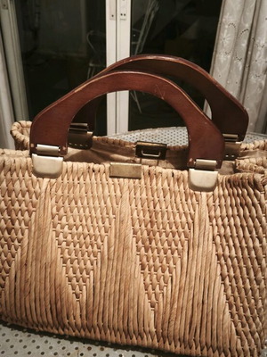 Vintage straw bag used, hand-held, beige