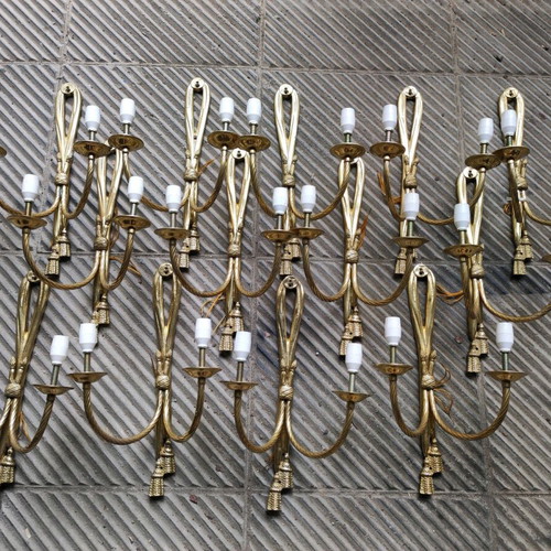 Antique wall lights used, set of 13, brass