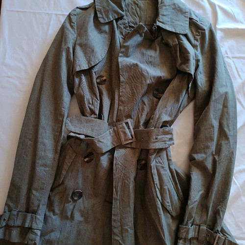 Checked gray trench coat used, size M