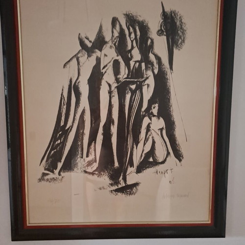 Angst woodcut on papyrus, signed, 44/75, Yugoslav artist 1985