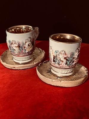 Capodimonte vintage 1950s συλλεκτικό σετ 2 φλυτζανιών μεταχειρισμένο