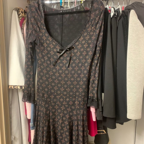 Asymmetric dress used, black with gold and lace, size XL