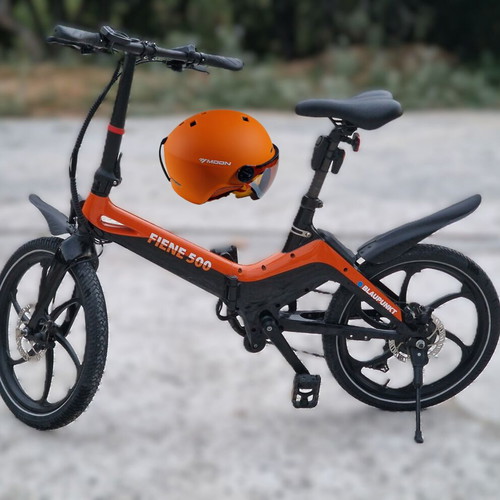 Blaupunkt Fiene 500 Folding Electric Bike with Orange Helmet like new