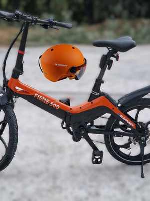Blaupunkt Fiene 500 Folding Electric Bike with Orange Helmet like new