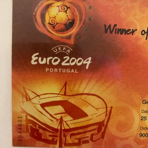 Euro 2004 Greece vs France ticket used with newspaper cover