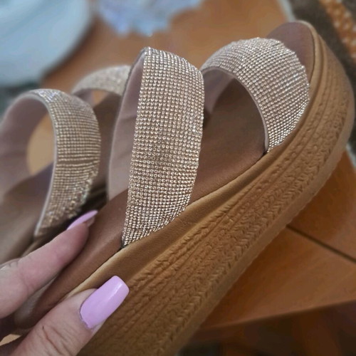 Platform shoes with rhinestones like new, gold, size 36