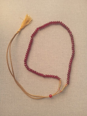 Handmade bracelet komboloi with natural Iranian garnet stones, adjustable, burgundy