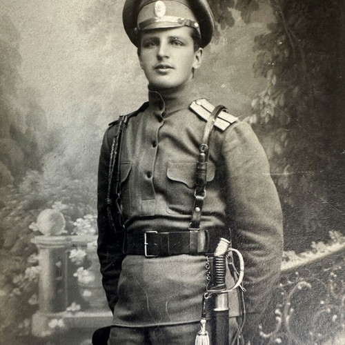 Antique photo of Russian military officer in wooden frame used