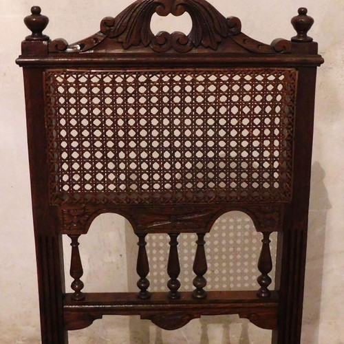 Wood-carved wicker chairs used, set of four, French made