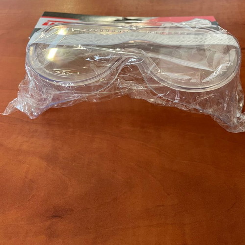 Safety glasses for work with transparent polycarbonate lenses and support strap