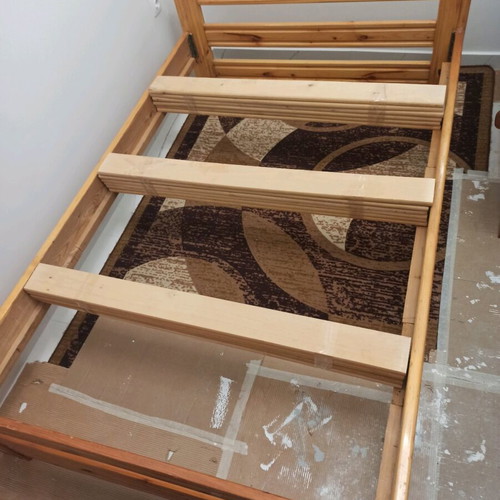 Wooden semi-double bed used with mattress and drawer