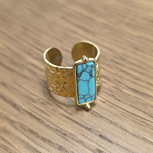 Women's adjustable gold-colored ring with turquoise stone, new