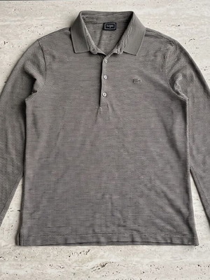 Lacoste vintage ανδρική μπλούζα πόλο με μακρύ μανίκι σε καφέ και πράσινο, μέγεθος L