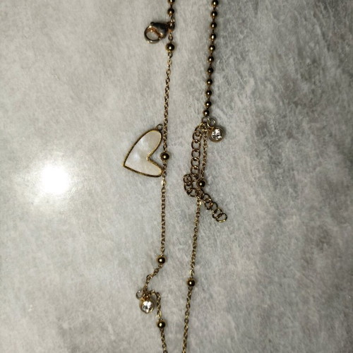 Anklet with heart in iridescent white color, stainless steel