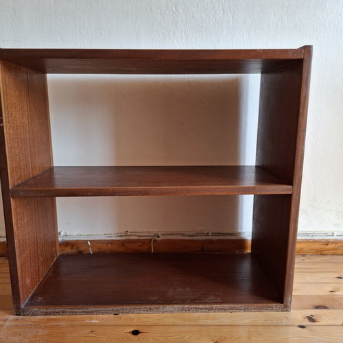 Vintage low wooden bookshelf with two shelves