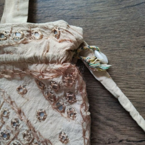 Boho/ethnic fabric embroidered bag-pouch used, beige