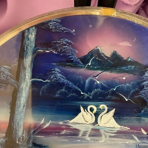 3D painting with two swans on glass like new