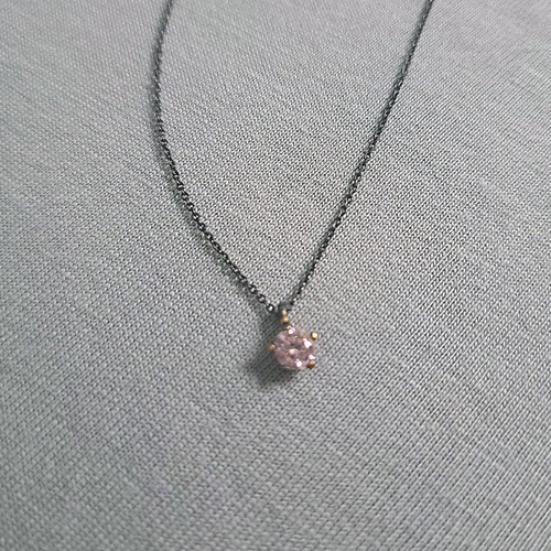 Necklace with pink zircon in oxidized 925 silver like new, minimal