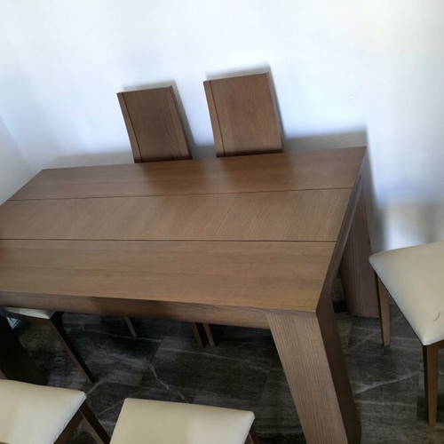 Modern solid oak dining set with 6 chairs and buffet with mirror