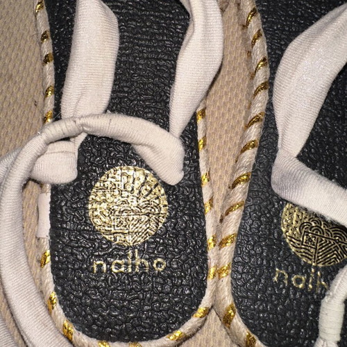 Nalho espadrille sandals size 37 like new, beige and metallic straps