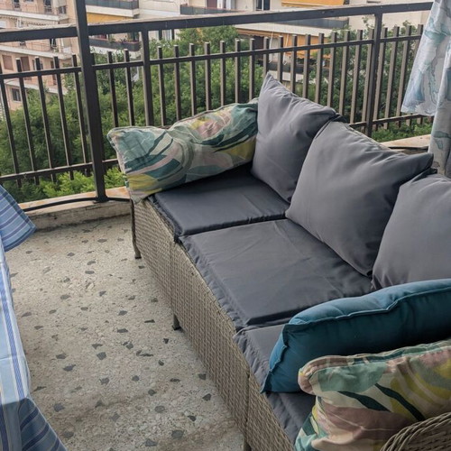 Veranda sofa new, three-seater with cushions