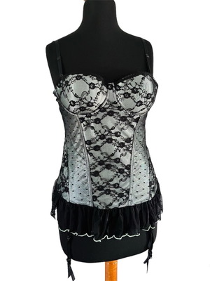 Sexkiss corset with garters like new, size M-L, black and green