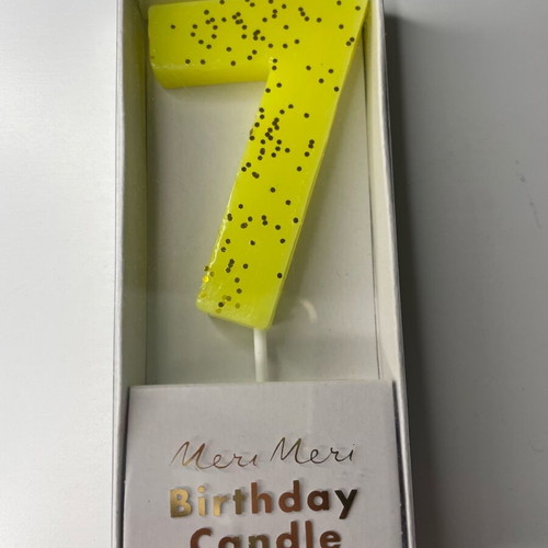 Meri Meri Birthday Candle Number 7 Yellow with Glitter new