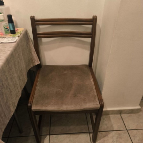 Vintage wooden dining chairs with velvet seat used, set of 2