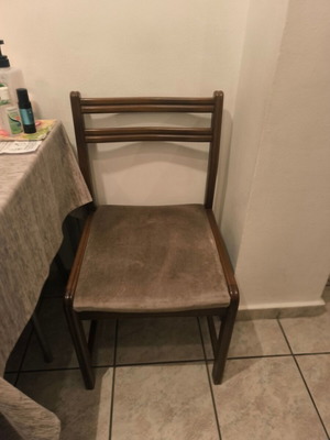 Vintage wooden dining chairs with velvet seat used, set of 2