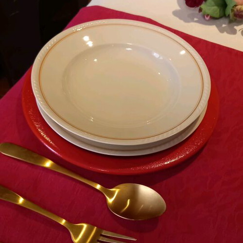 Dinnerware set for 6 with red salad bowl
