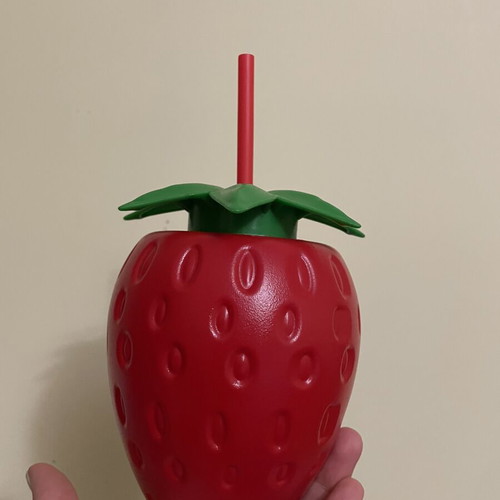 Strawberry cup with straw, new