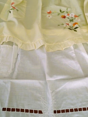 Vintage Soviet Embroidered Kitchen Aprons set of 2, new