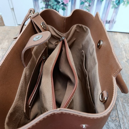Laura Ashley handheld bag like new, camel color, saffiano look