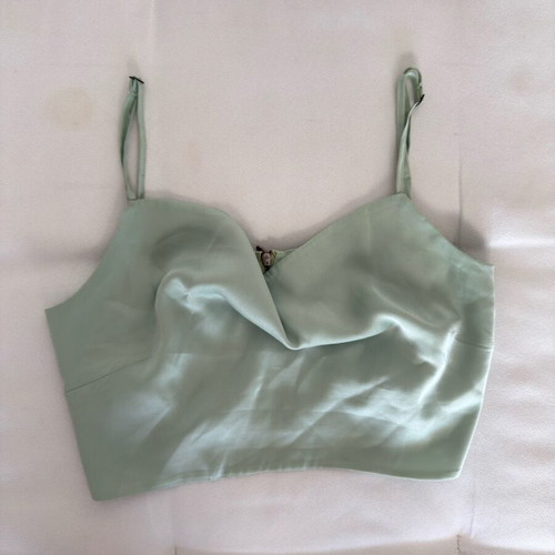 Lynne satin top with zipper and adjustable strap pistachio like new