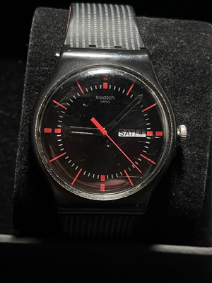 Swiss Swatch wristwatch like new, men's black and red