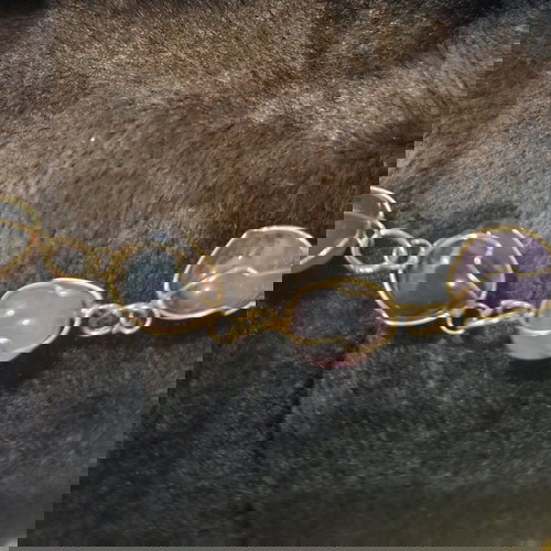 Vintage Artisan Necklace with Amethyst and Agate Stones, New