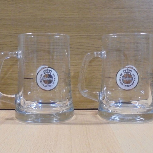 Warsteiner beer set of two used promotional glass mugs 0.5l