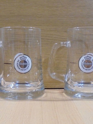 Warsteiner beer set of two used promotional glass mugs 0.5l