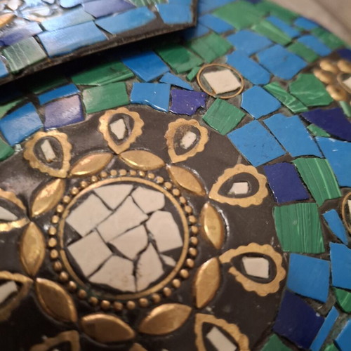 Handmade Mosaic Boho Ethnic Shoulder Bag like new, blue-green
