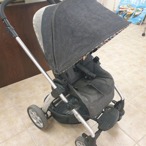 Mamasandpapas baby stroller used, dark blue denim with accessories