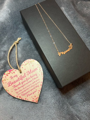 Gift set for mom new, gold necklace and wooden heart
