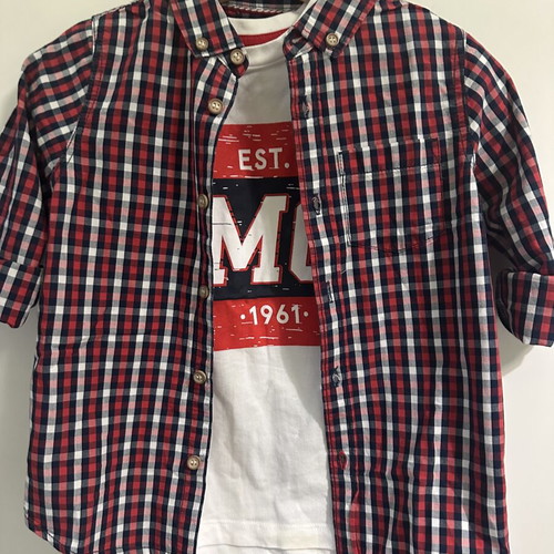 Mothercare 3-Piece Boys' Set like new, check shirt and denim shorts